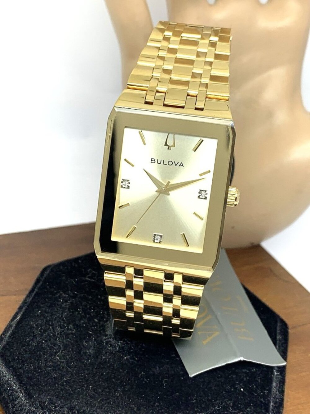 Bulova Men's Watch 97D120 Diamond Dial Gold Stainless Steel Rectangle Tank